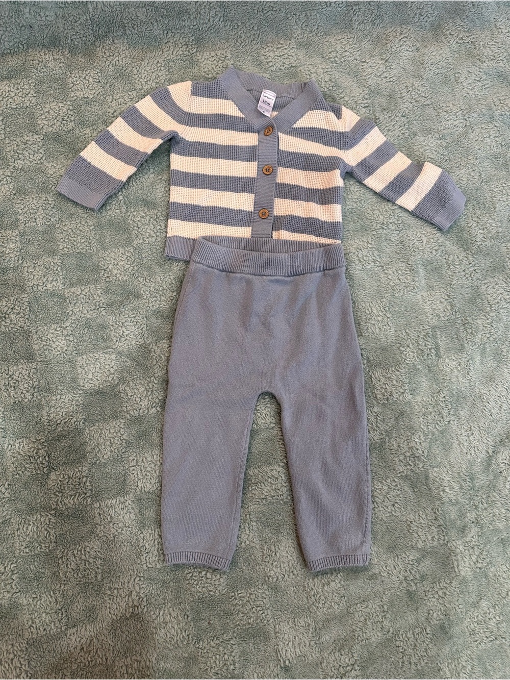 Carter's Blue and Cream Knit Striped Sweater Set
